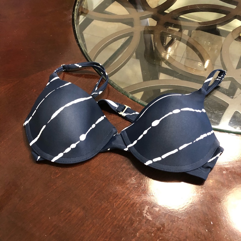 - Antiqua bikini top, navy blue and white, size 6/8